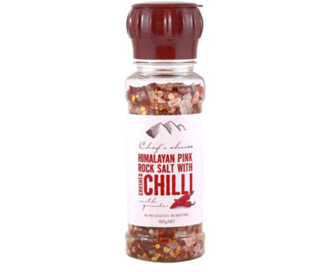 crushed himalayan chilli salt rock pink grinder 160g salts